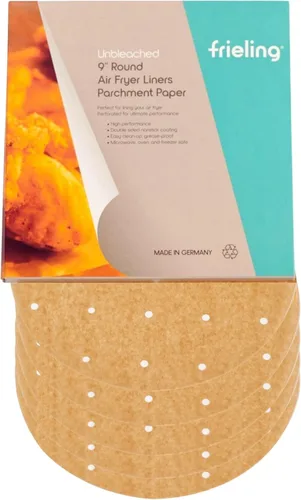 Frieling Papel pergamino sin blanquear, revestimiento de silicona antiadherente reutilizable de doble cara, hojas de forro para freidora de aire con