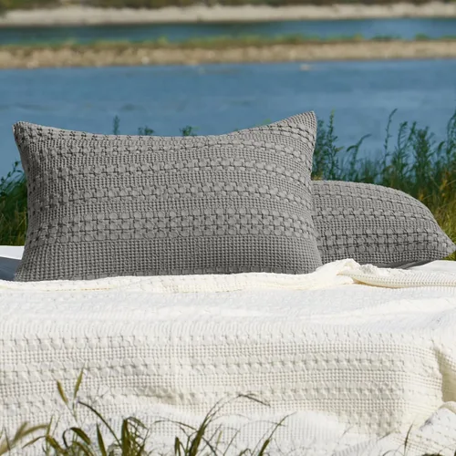 Vista 287 de PHF - Fundas de almohada 100% algodón con tejido gofre europeo, 26 x 26 pulgadas, 2 unidades para decoración elegante del hogar, para cama, sin