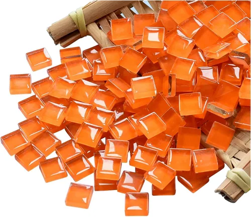 Azulejos de mosaico cuadrados de cristal naranja mosaico de vidrio para manualidades, marcos de fotos hechos a granel, joyería hecha a mano,