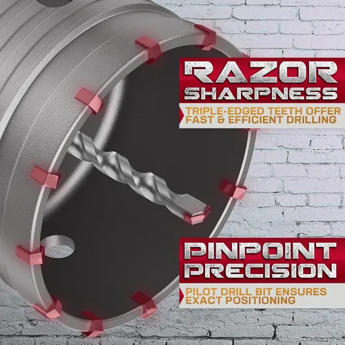 Vista 4 de DAIMIT 20 piezas de juego de sierra de agujero de hormigón con 3 brocas de perforación y vástago SDS Plus y Max, juego de herramientas de sierra