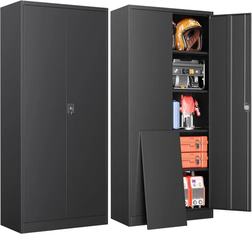 Vista 18 de 36" H Metal Garage Cabinet, 2 Doors Storage Cabinets, Steel Utility Tool Caninet, Short Locking Caninets with Adjustable Shelves, Black Lockable