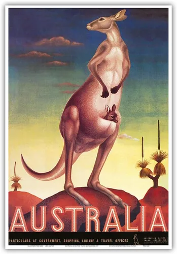 Vista 7 de Australia - Cartel de viaje vintage de Eileen Mayo c.1957 - Impresión artística maestra (sin marco) de 6 x 9 pulgadas