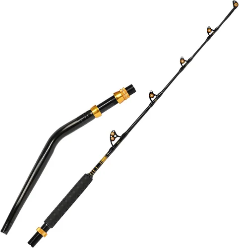 Vista 12 de Fiblink Caña de pescar doblada a tope 2 piezas de agua salada en alta mar caña de arrastre Big Game Roller Rod Barco convencional caña de pescar