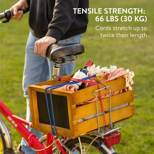 Vista 2 de PRETEX Cuerdas elásticas resistentes con ganchos – Juego de 12 – Cuerdas elásticas cortas y largas para acampar y al aire libre – Correas elásticas