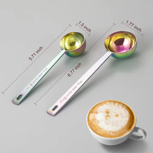 Vista 2 de Safring Juego de 2 cucharas de café de alta calidad, cucharas de café de mango largo de acero inoxidable de metal, cucharas medidoras que contienen