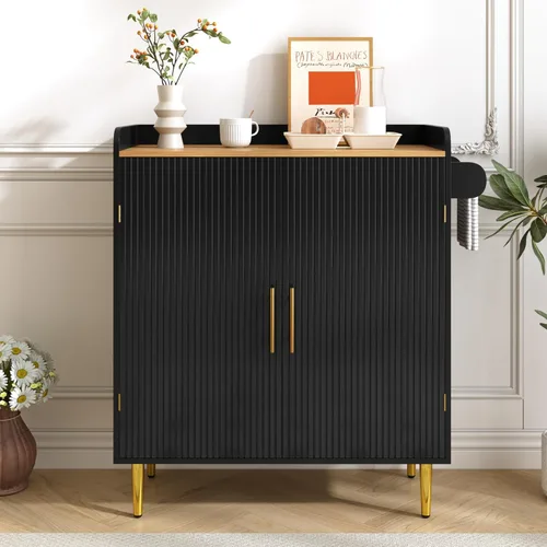 LUMISOL Modern Coffee Bar Cabinet with Wine Rack and Hidden Drawer, Fluted Liquor Cabinet with Adjustable Shelves, Mini Fridge Sideboard with Glass