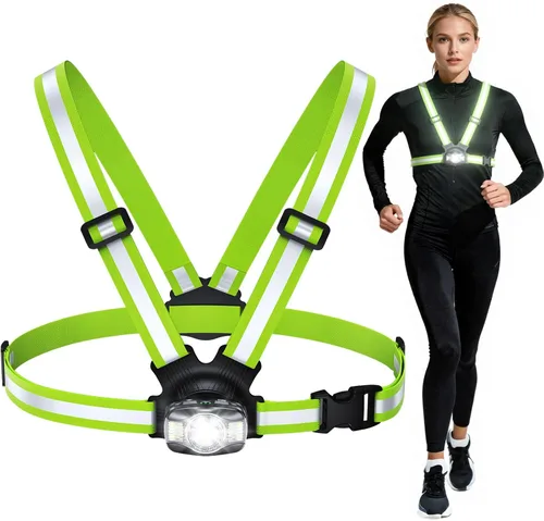 Vista 10 de Luces de Correr para Corredores, Luz de Correr de 500 Lúmenes con Luz de Alerta Roja Trasera, Haz Ajustable de 45° e Impermeable IPX4, Chaleco