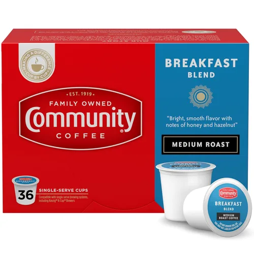 Community Coffee - Cápsulas de café sabor Breakfast Blend (mezcla para desayuno), tostado medio, compatible con cafeteras Keurig 2.0 K-Cup (1 caja