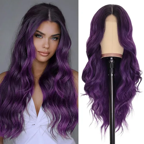 Vista 23 de NAYOO Ash Blonde Wig for Women, 26 Inch Middle Part Wavy Synthetic Wig