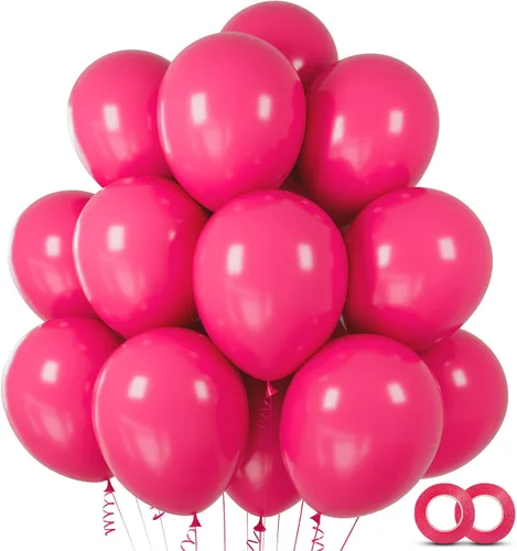 Globos de color rosa intenso, 100 globos de látex grueso de 12 pulgadas, globos de helio redondos de color rosa intenso para cumpleaños, boda, San