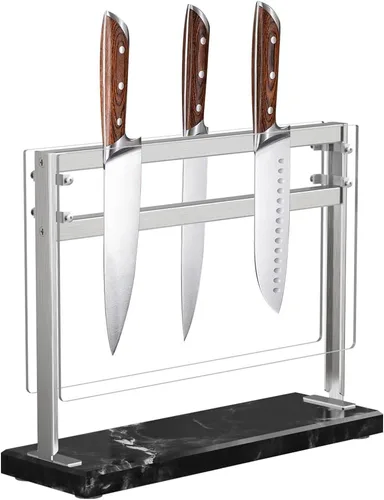 YIIYIIN Bloque magnético para cuchillos con escudo acrílico, soporte magnético de doble cara a base de mármol, soporte magnético para cuchillos de