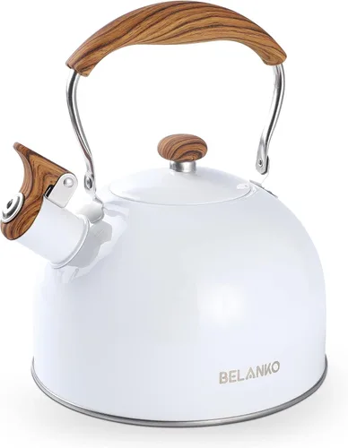 Vista 11 de Hervidor de Té, BELANKO 85 OZ / 2.5 Litros Hervidor de Té Silbante, Teteras para Estufa de Acero Inoxidable Grado Alimentario con Mango Plegable