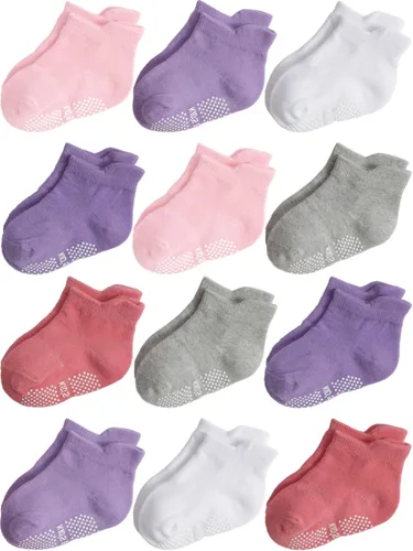 Vista 29 de Calcetines antideslizantes con agarre para tobillos, paquete de 12 unidades para niños pequeños, niños y niñas, lindos calcetines de algodón