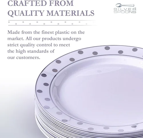 Vista 5 de Silver Spoons Platos desechables para fiesta – (20 piezas) juego de vajilla desechable resistente de 7.5 pulgadas, platos de plástico de comedor