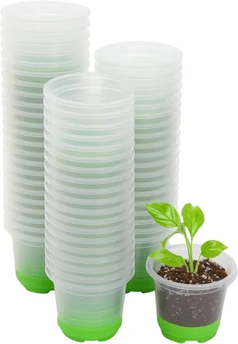 Vista 9 de MIXC Paquete de 30 macetas reforzadas de 3.5 pulgadas con base de silicona para un fácil trasplante, paquete variado de macetas de plástico