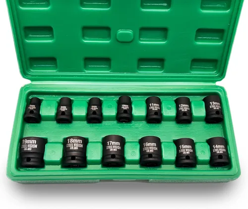Vista 11 de Steel Vision Tools Juego de 13 piezas de 1/2 pulgada SAE de impacto con unidad de enchufe profundo Acero cromo-molibdeno EncHUFES de impacto