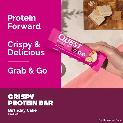 Vista 5 de Quest Nutrition - Barra de proteína crujiente para pastel de cumpleaños, 0.67 onzas de proteína, 0.04 oz de azúcar, 0.07 oz de carbohidratos netos