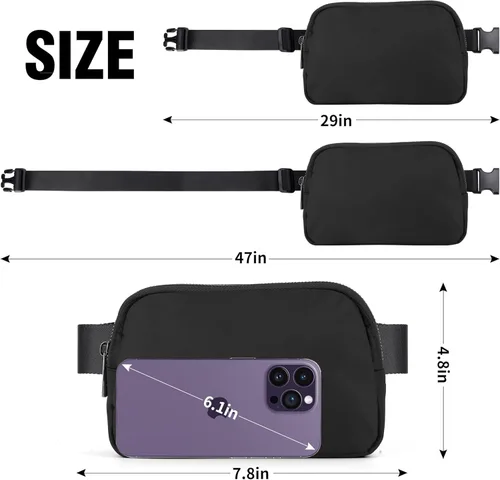 Vista 4 de ZPN Mini riñonera cruzada para mujer y hombre, Negro