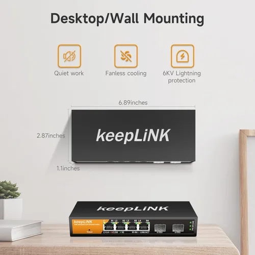 Vista 5 de Interruptor administrado por Web inteligente de 6 puertos 2.5G, 4 puertos Base-T de 2.5G, 2 ranuras SFP+ de 10G, soporte de agregación de enlaces