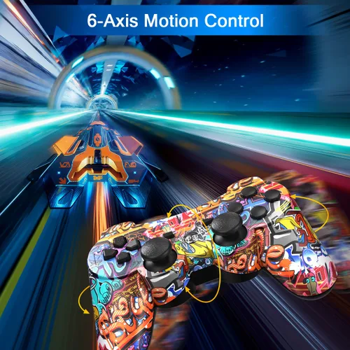 Vista 4 de Yinjie 2 Pack Wireless Controller for PS3, Compatible with Playstation 3, with 2 Charging Cables - Graffiti