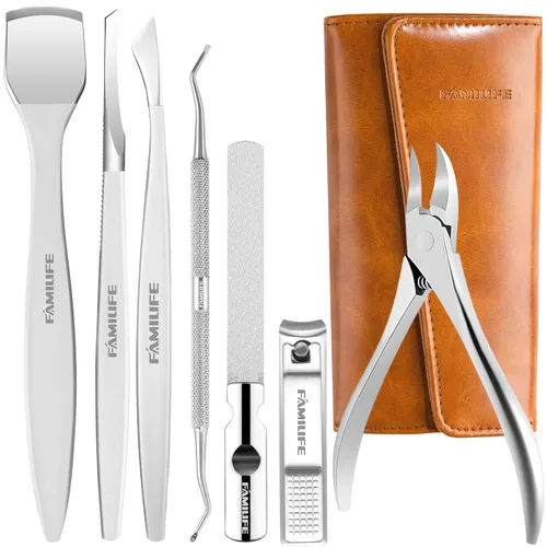 Famlife - Kit de pedicura profesional de 7 piezas con tijeras para uñas de los pies, cortador de cutículas, lima de uñas, cuchillo de pedicura,
