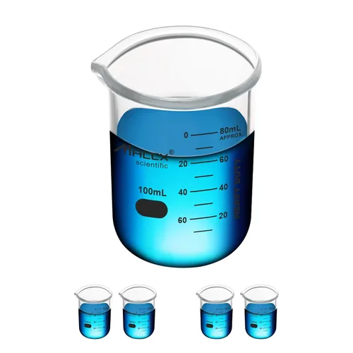 Vaso de vidrio resistente de 3.4 onzas (3.4 fl oz), 3.3 Griffin de borosilicato de forma baja con graduación impresa, paquete de 4, BKL100-004