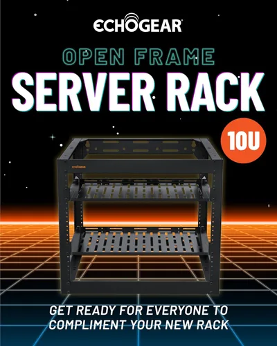 Vista 2 de ECHOGEAR 10U Network Rack - Wall Mountable Heavy Duty 4 Post Design Holds All Your Networking & AV Gear - Open Frame Design Includes 2 1U Vented
