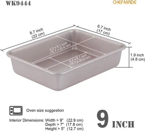 Vista 2 de CHEFMADE Molde rectangular para pasteles de 8.7 pulgadas, antiadherente, para hornear en horno (dorado champán)