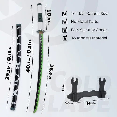 Vista 4 de Cold Blade Espada Katana de demonio, réplica de Katana de anime de 41 pulgadas con cinturón y soporte, espada duradera perfecta para cosplay, espada