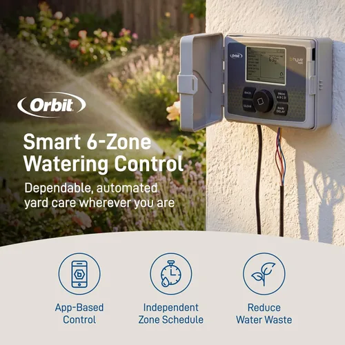 Vista 3 de Orbit 57946 B-hyve Controlador inteligente de rociadores para interiores y exteriores de 6 zonas