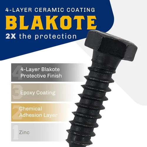 Vista 3 de 1/2" x 2", 25 piezas de pernos de retraso negros, BLAKOTE de cerámica a prueba de óxido de 4 capas, 2 veces protección de tornillos de retraso