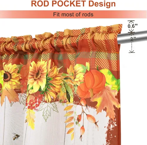 Vista 4 de FRAMICS Cortinas de otoño – 36 pulgadas de largo para cocina y baño de Acción de Gracias, 30 pulgadas de ancho x 36 pulgadas de largo, 2 paneles
