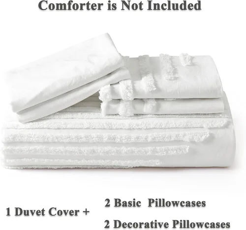 Vista 6 de BEDAZZLED Funda de edredón tamaño Queen, juego de 5 piezas de fundas de edredón con textura blanca, suave y transpirable, juego de fundas de edredón