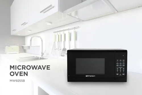 Vista 5 de Emerson MW9255B Horno microondas para encimera, 6 ajustes preprogramados, plato giratorio de vidrio extraíble y bloqueo de seguridad para niños, 0.9