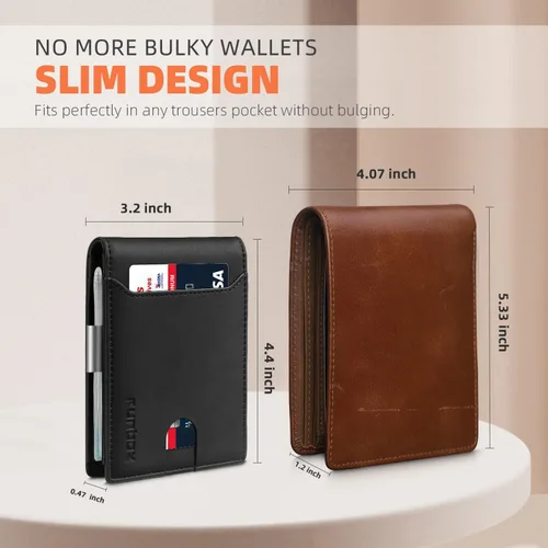 Vista 103 de RUNBOX - Carteras delgadas para hombre, cartera de piel con pinza para el dinero, cartera de bolsillo frontal con bloqueo RFID, tarjetero