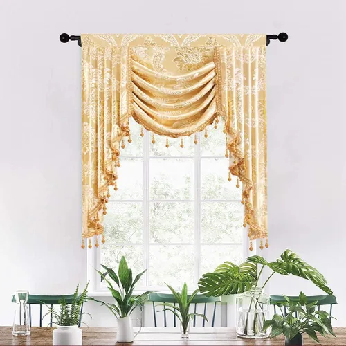 Vista 25 de ELKCA - Cenefa de cascada de tejido jacquard para dormitorio, cenefa de cortina de lujo para sala de estar