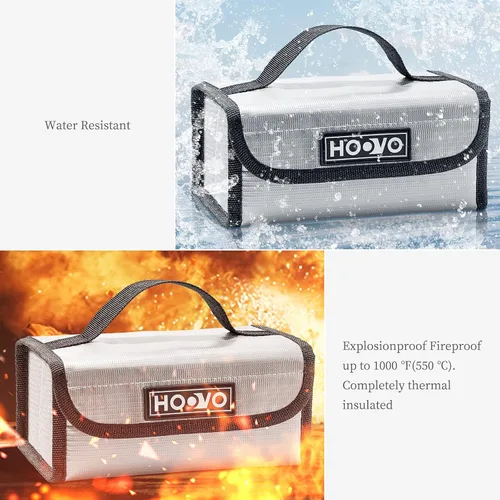 Vista 5 de HOOVO Lipo Bolsa de batería – Protector de almacenamiento ignífugo y a prueba de explosiones, protector para baterías DJI/RC – 2 unidades, acomoda 4
