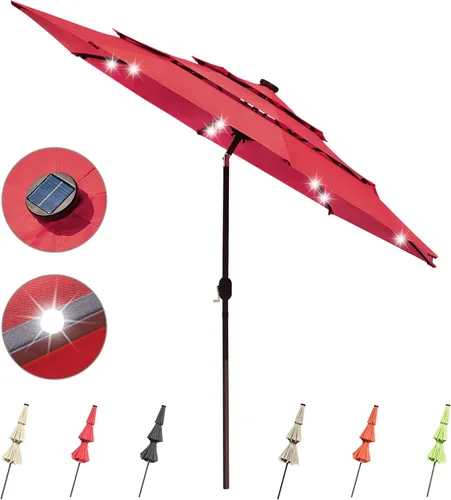 Vista 10 de Yescom Outdoor Solar Powered LED Patio Umbrella with Crank Tilt for Garden Backyard Deck Table Market Poolside Party Event