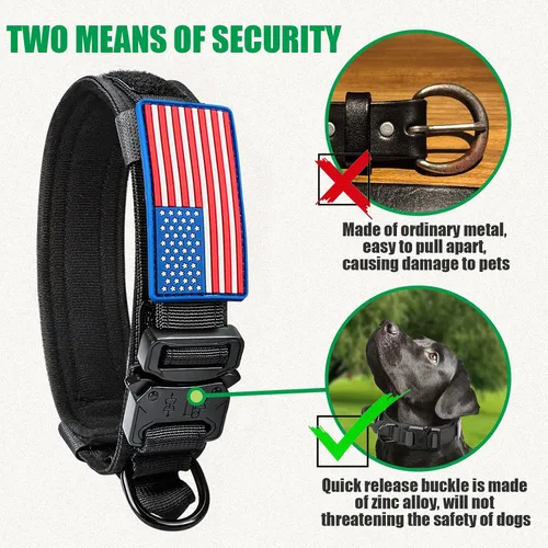 Vista 3 de Collar táctico para perro, collar militar ajustable de nailon para perro, hebilla de metal resistente con asa para entrenamiento de perros