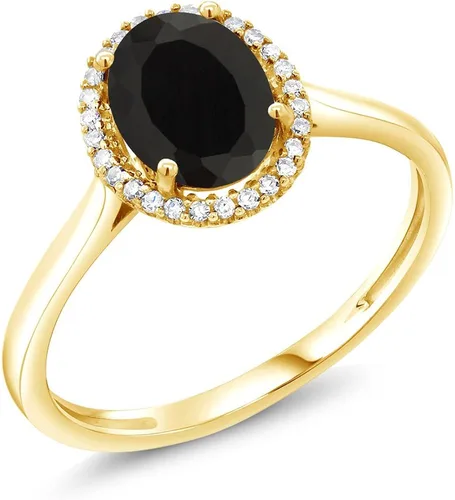 Gem Stone King Anillo de compromiso de oro amarillo de 10 quilates con ónix negro y diamantes para mujer (1.25 quilates, piedra natal de piedras