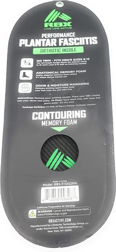 Vista 2 de RBX Plantillas Ortho para fascitis plantar, tamaño 34 para hombres, Azul