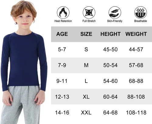 Vista 6 de MRIGNT 2 Pack Youth Boys Thermal Compression Shirts Long Sleeve Fleece Baselayer Soccer Baseball Running Base Layer
