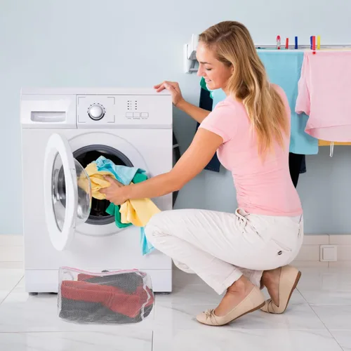 Vista 3 de SOLUSTRE 5 bolsas de malla para lavandería con forma de cilindro, bolsa de lavandería con cremallera, bolsa de lavado de malla fina resistente