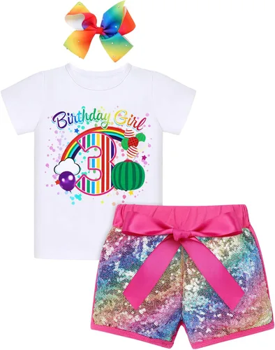 IBTOM CASTLE Watermelon 1st Birthday Rainbow Cake Smash Short Set with Princess RomperHeadband for Baby Girls Photo Shoot
