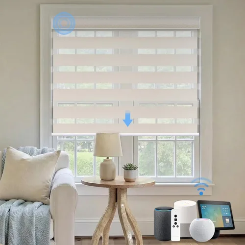 Vista 21 de Persianas motorizadas cebra, persianas opacas automáticas del 85 % para ventanas de interior, funcionan con HomeKit, Alexa, Google Home, persianas