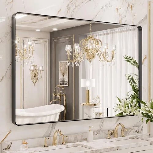 Vista 61 de LOAAO 20x16 Pulgadas Espejo de Baño con Marco de Metal Negro para Pared, Espejo de Tocador de Baño de Estilo Granja, Espejo Grande Rectangular