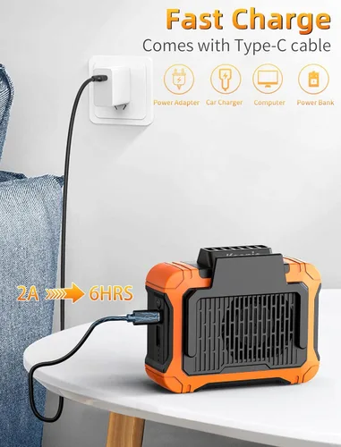 Vista 7 de Koonie Ventilador de clip de cintura de 10000 mAh con panel solar, tiempo de trabajo de 30 horas, luz LED personal, ventilador de cinturón