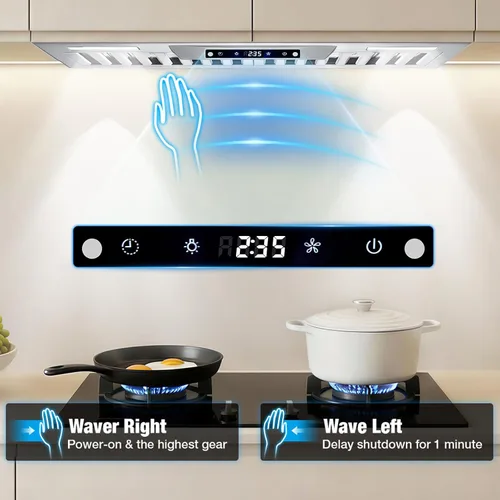 Vista 2 de Campana extractora de 30 pulgadas integrada/insertada, campana de ventilación de acero inoxidable para cocina, control por gesto/táctil de 900 CFM