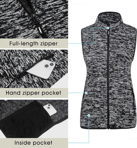 Vista 5 de con cierre para mujer chaleco con bolsillos de cierre ATHLETIC sudadera de forro polar chaleco sin mangas suéter chamarra