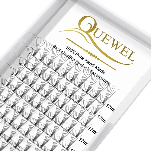 Vista 71 de QUEWEL Extensiones de pestañas listas para colocar, Extensiones de pestañas en abanico prefabricadas 3D de 0.07mm de grosor, rizado C, 10mm